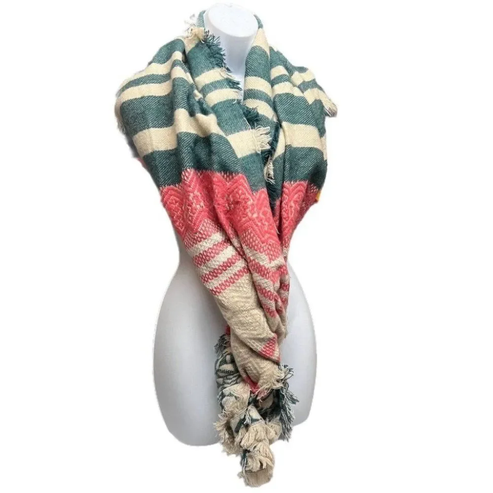 Women’s Colorful Stripe Knit Scarf Fringe Blanket Wrap Tie‎